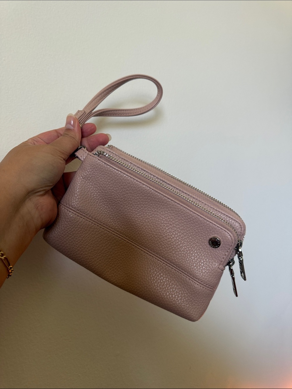 Steve Madden Leather Wristlet Clutch in Dusty Pink